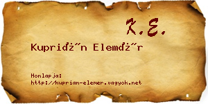 Kuprián Elemér névjegykártya